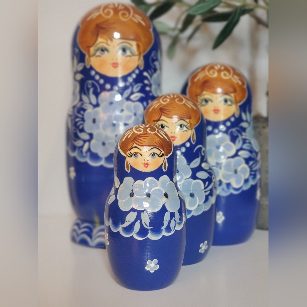 Blue Floral Nesting Dolls Set - Picture 4 of 12